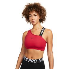 Nike Pro Womens Dri-FIT Swoosh Medium Support Asymmetrical Sports Bra Red XS, Red, rebel_hi-res