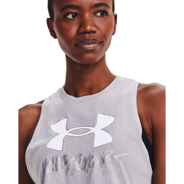 Under Armour Womens Graphic Muscle Tank Grey S, Grey, rebel_hi-res