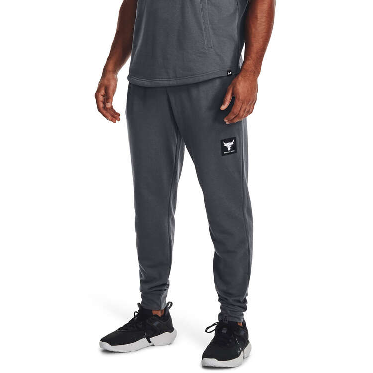 Under Armour Project Rock Mens Heavyweight Terry Track Pants, Grey, rebel_hi-res