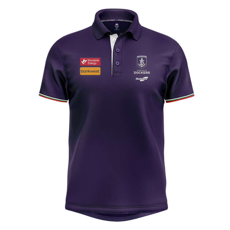 Fremantle Dockers 2024 Mens Player Polo Purple S, Purple, rebel_hi-res