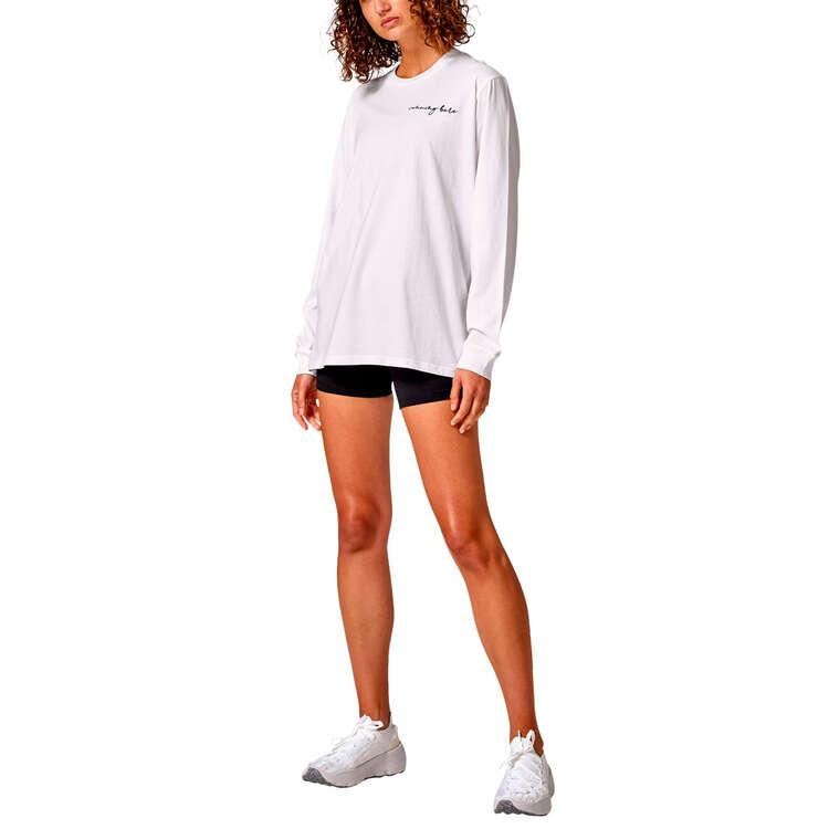 Running Bare Womens Hollywood 2.0 90s Long Sleeve Relax Tee, White, rebel_hi-res