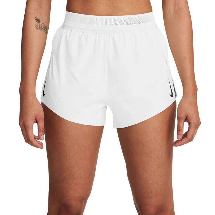 Nike Womens AeroSwift Dri-FIT ADV Mid-Rise 3inch Running Shorts White/Black XS, White/Black, rebel_hi-res