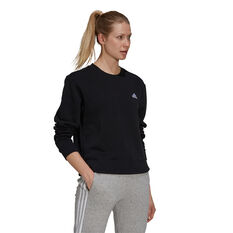 adidas Womens Essentials Small Logo Fleece Cropped Sweatshirt Black XS, Black, rebel_hi-res