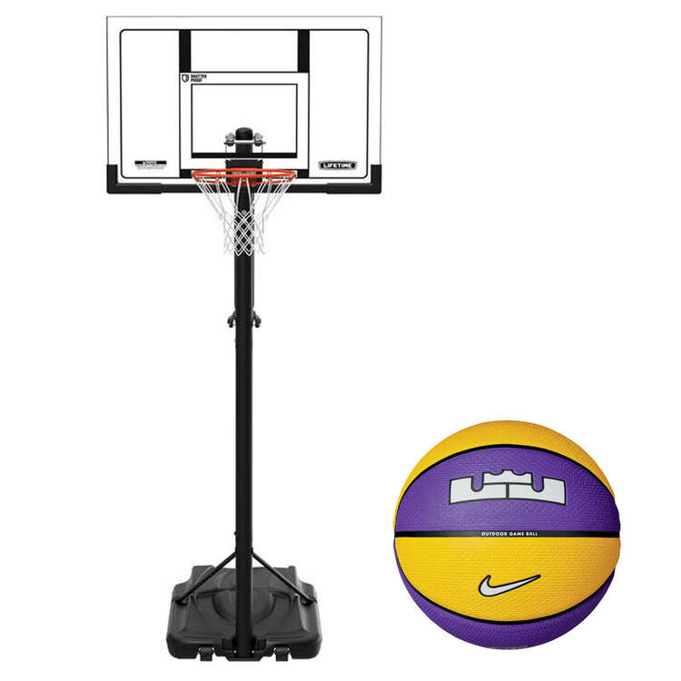 Lifetime 52” Power Lift Hoop & Nike Lebron Ball Basketball Set, , rebel_hi-res