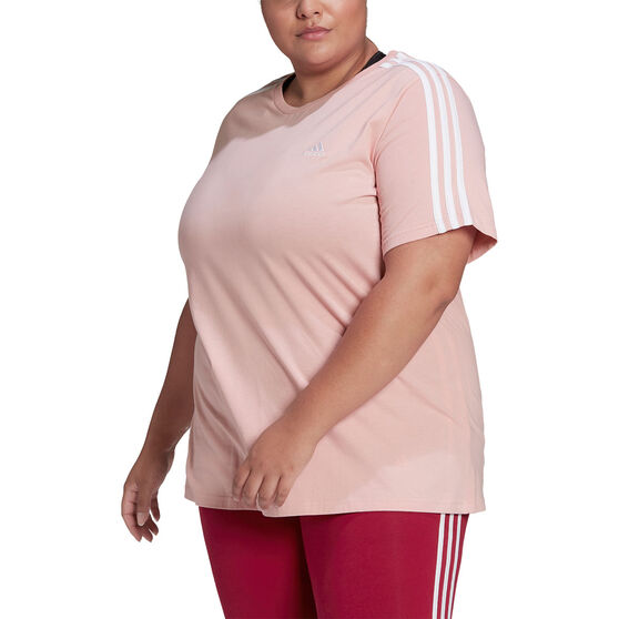 adidas Womens Loungewear Essentials Slim 3-Stripes Tee (Plus Size), Pink, rebel_hi-res
