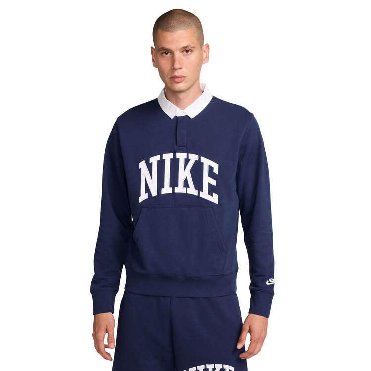 Nike Club Fleece Mens Long-Sleeve Polo, Navy, rebel_hi-res