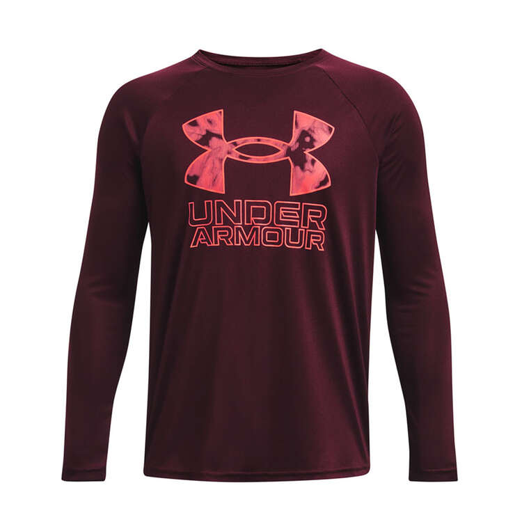 Under Armour Boys UA Tech Hybrid Print Fill Long-Sleeve Tee Red XS, Red, rebel_hi-res