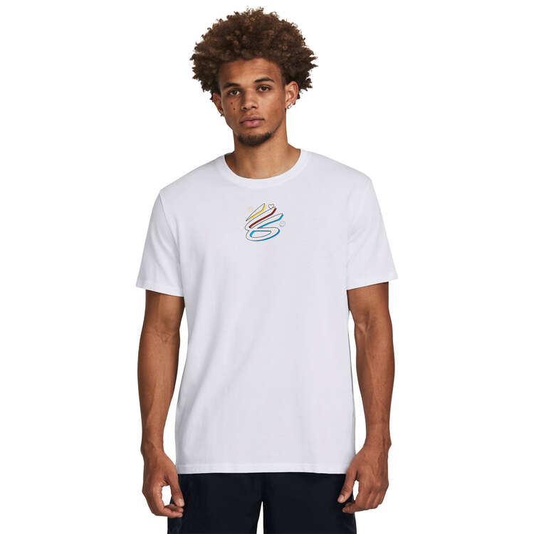 Under Armour Mens Curry ICDAT Heavyweight Tee White XS, White, rebel_hi-res