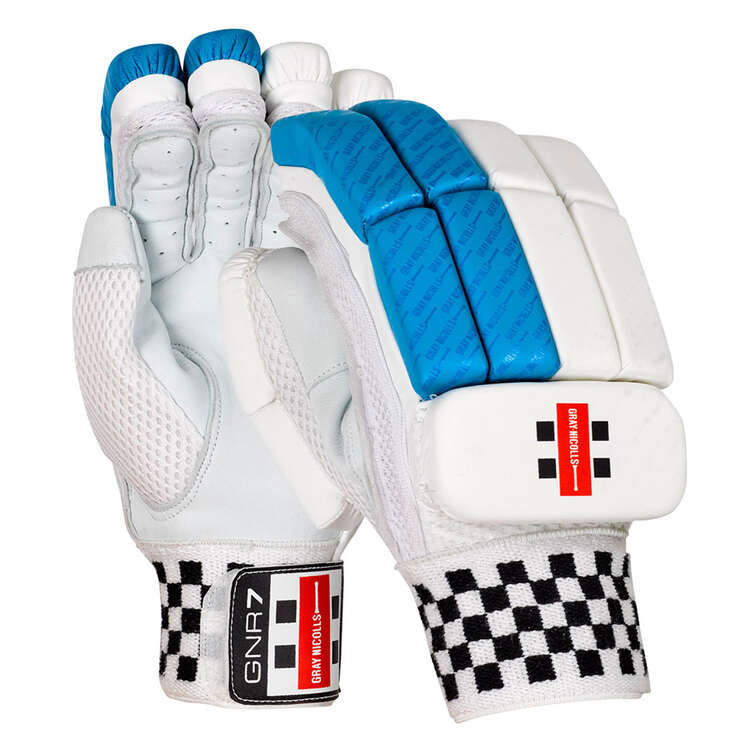 Gray Nicolls GNR 7 Cricket Batting Gloves, White/Blue, rebel_hi-res