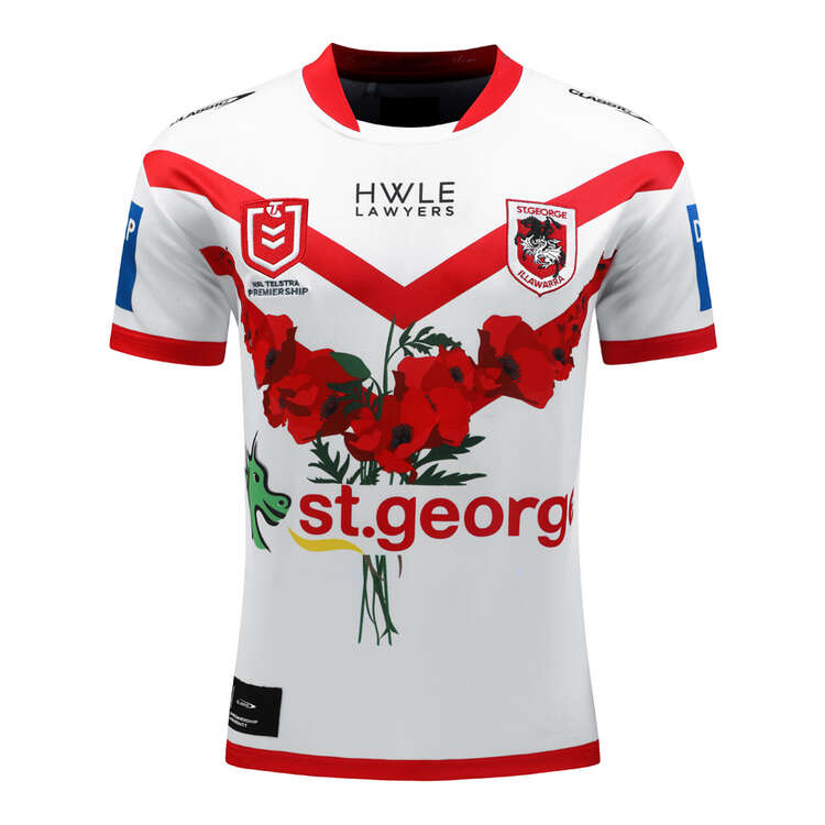 St. George Illawarra Dragons 2024 Mens ANZAC Jersey, White/Red, rebel_hi-res
