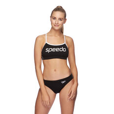 Speedo Womens Endurance+ Swim Crop Top Black/White 8 8, Black/White, rebel_hi-res