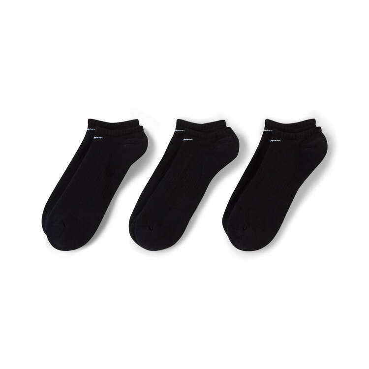Nike Unisex Cushioned No Show 3 Pack Socks, Black, rebel_hi-res