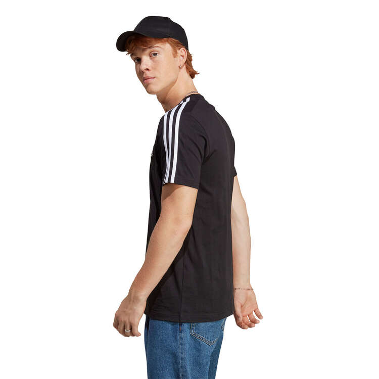 adidas Mens Essentials Single Jersey 3-Stripes Tee, Black/White, rebel_hi-res