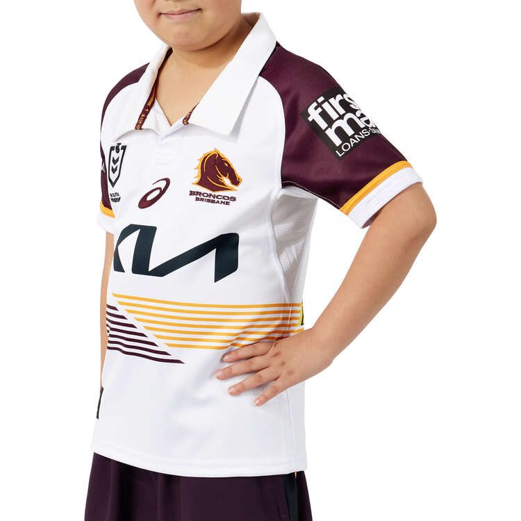 Brisbane Broncos 2024 Kids Away Jersey White 6, White, rebel_hi-res