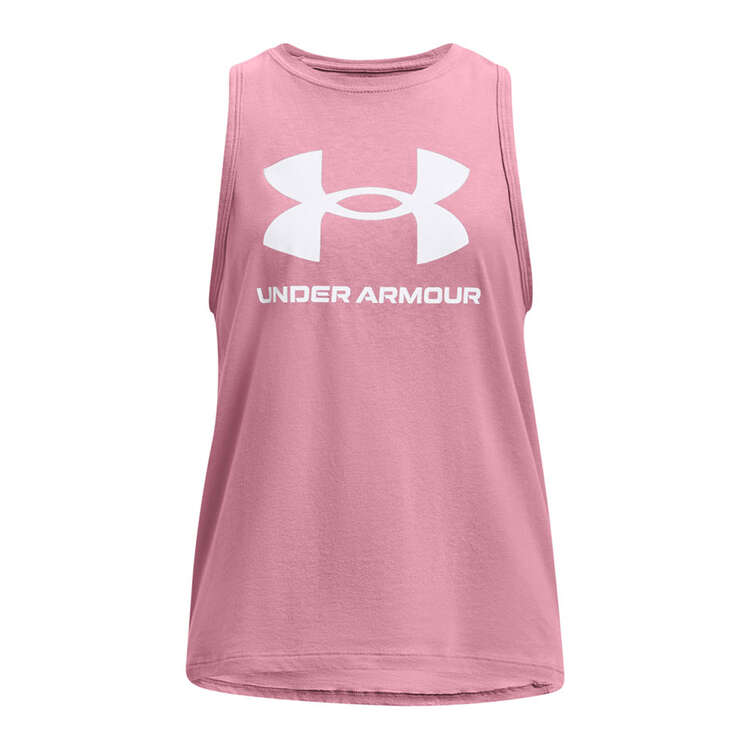 Under Armour Girls Sportstyle Logo Tank, Pink, rebel_hi-res