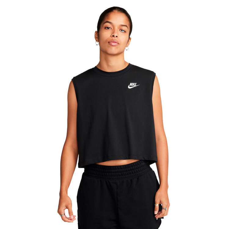Nike Womens Sportswear Club Cropped Sleveless Tee, Black, rebel_hi-res