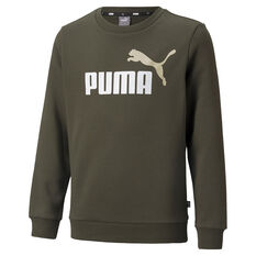 Puma Boys Essential Two Toned Big Logo Crew, Khaki, rebel_hi-res