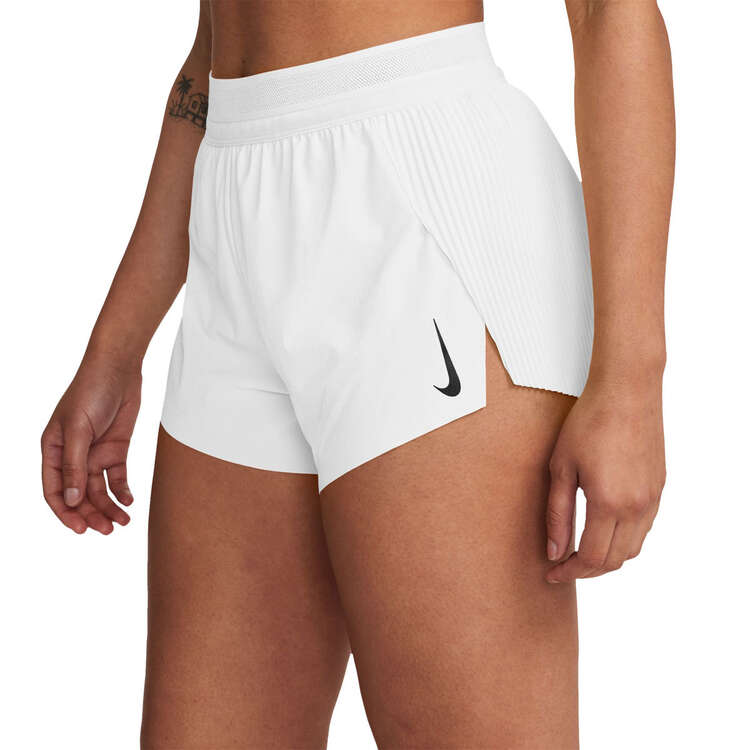Nike Womens AeroSwift Dri-FIT ADV Mid-Rise 3inch Running Shorts, White/Black, rebel_hi-res