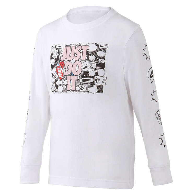 Nike Boys Just Do It Comic Graphic Long Sleeve Tee, White, rebel_hi-res