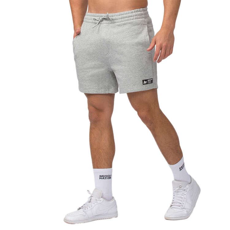Muscle Nation Mens Sweat 5inch Shorts Grey S, Grey, rebel_hi-res