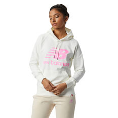 New Balance Womens Essentials Oversized Pullover Hoodie White/Pink XS, White/Pink, rebel_hi-res