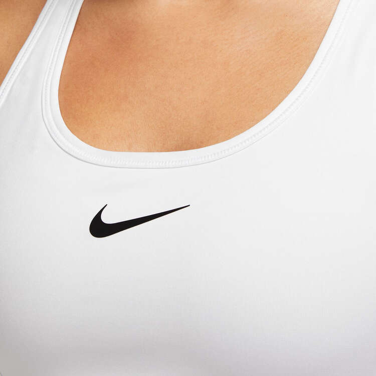 Nike Womens Dri-FIT Swoosh Medium Support Padded Sports Bra, White, rebel_hi-res