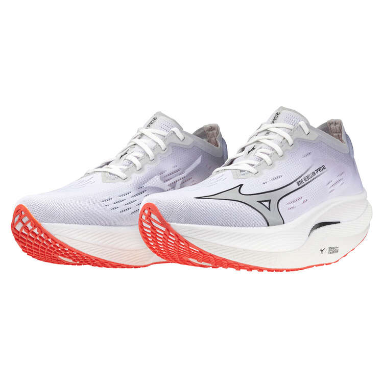 Mizuno Wave Rebellion Pro 2 Womens Running Shoes, Silver/Red, rebel_hi-res