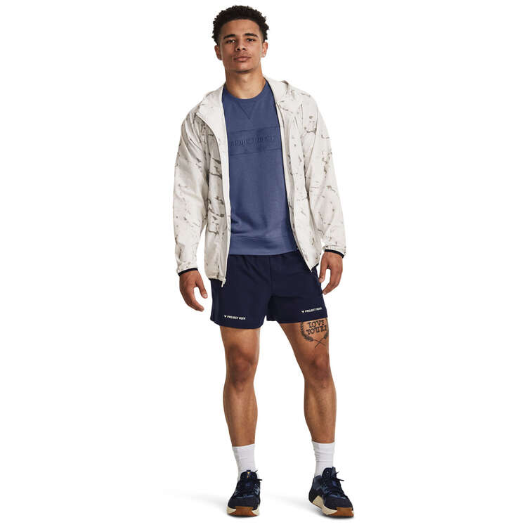 Under Armour Project Rock Mens 5-inch Woven Shorts, Navy, rebel_hi-res