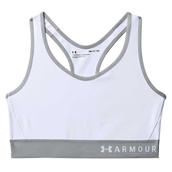 Under Armour Womens Armour Mid Keyhole Sports Bra White / Grey XS, , rebel_hi-res