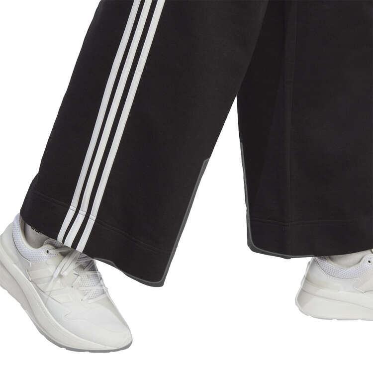 adidas Womens Essentials 3-Stripes French Terry Wide Pants, Black, rebel_hi-res
