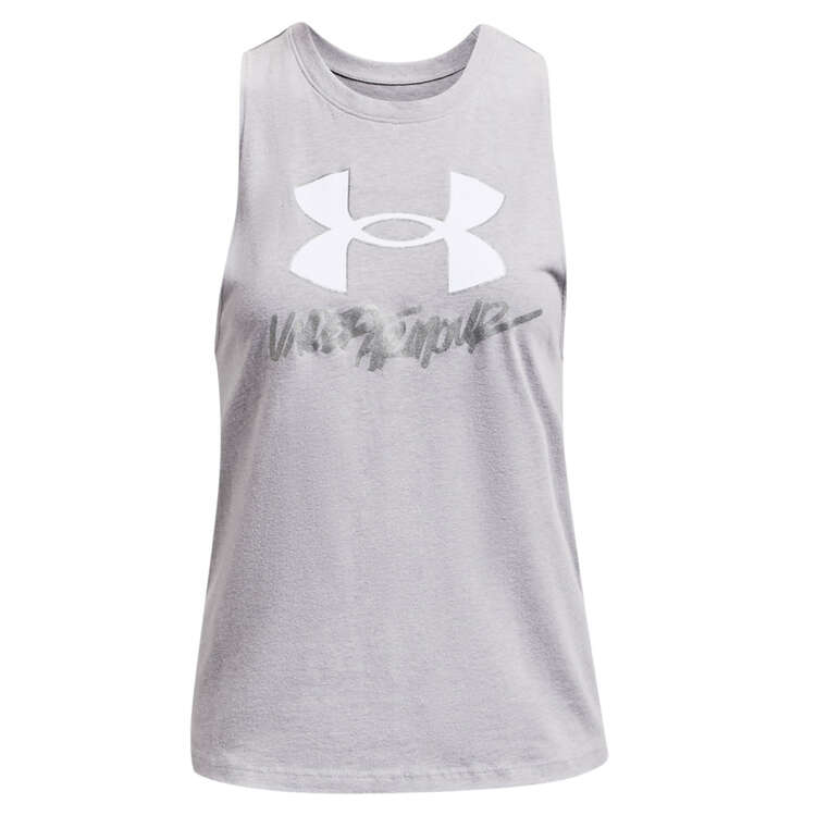 Under Armour Womens Graphic Muscle Tank Grey S, Grey, rebel_hi-res