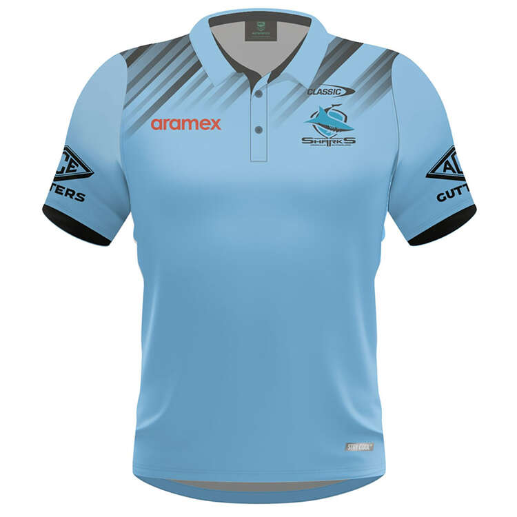 Cronulla-Sutherland Sharks Mens 2024 Player Polo Blue S, Blue, rebel_hi-res