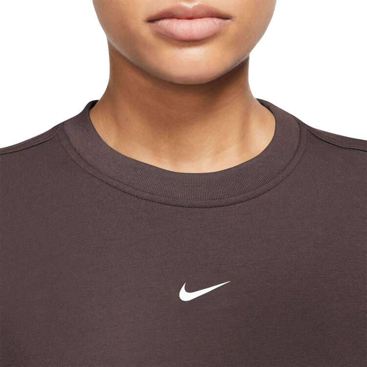 Nike One Womens Dri-FIT French Terry Sweatshirt, Brown, rebel_hi-res
