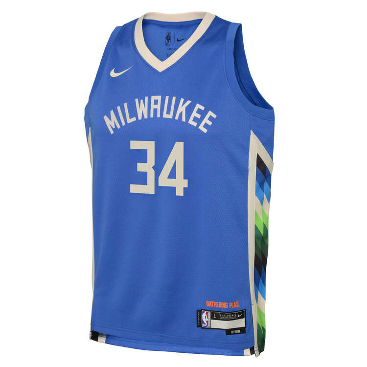 Milwaukee Bucks Giannis Antetokounmpo 22/23 Kids City Jersey Blue S, Blue, rebel_hi-res