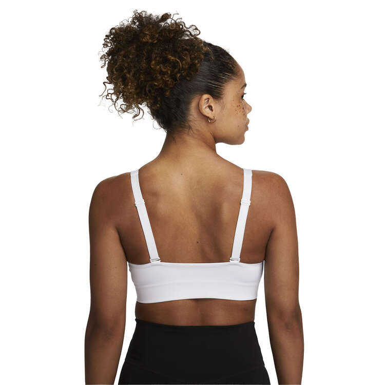 Nike Womens Indy Medium Support Padded Plunge Cutout Sports Bra, White, rebel_hi-res