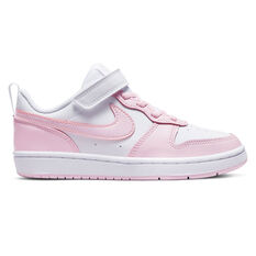 Nike Court Borough Low 2 PS Kids Casual Shoes, White/Pink, rebel_hi-res