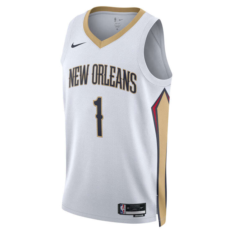 New Orleans Pelicans Zion Williamson Mens Association Edition 2023/24 Basketball Jersey, White, rebel_hi-res