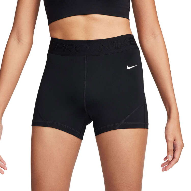 Nike Pro Womens Dri-FIT Mid-Rise 3 Inch Shorts Black XS, Black, rebel_hi-res