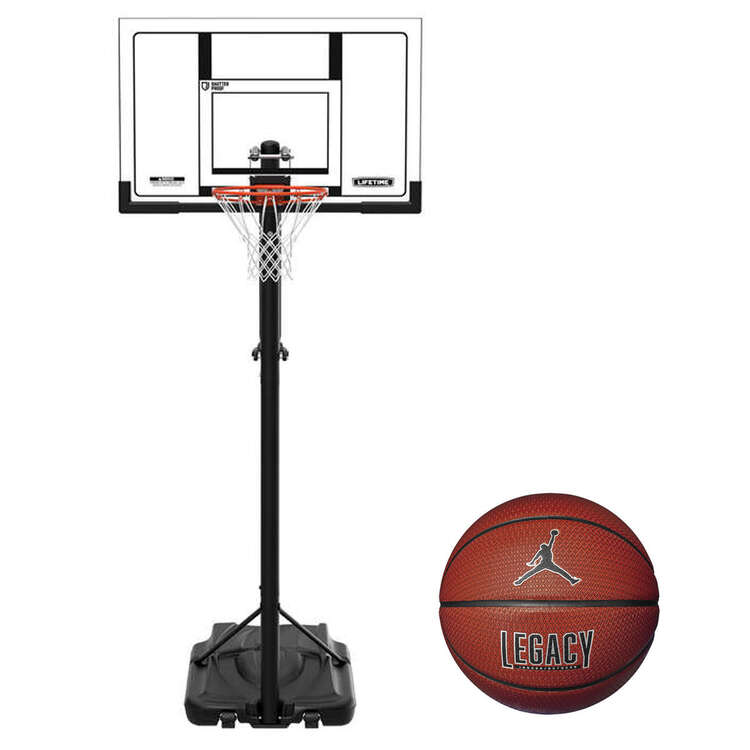 Lifetime 52” Power Lift Hoop & Jordan Legacy 2.0 Ball Basketball Set, , rebel_hi-res