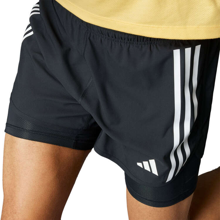 adidas Mens Own The Run 3-Stripes 2-in-1 Shorts, Black, rebel_hi-res