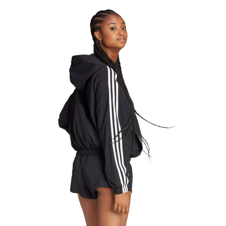 adidas Womens Essentials 3-Stripes Woven Windbreaker Black XS, Black, rebel_hi-res