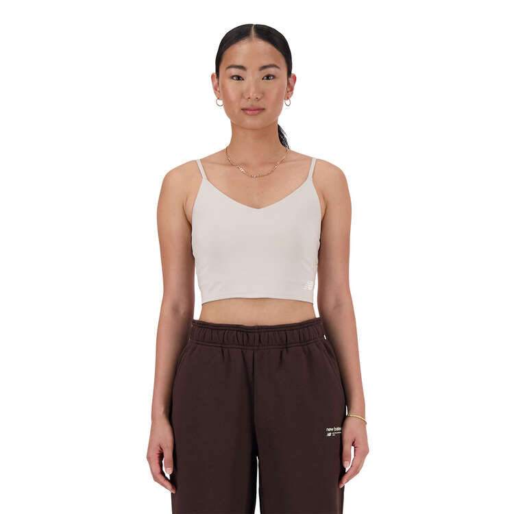 New Balance Womens Linear Heritage Soft Bra Top, Grey, rebel_hi-res