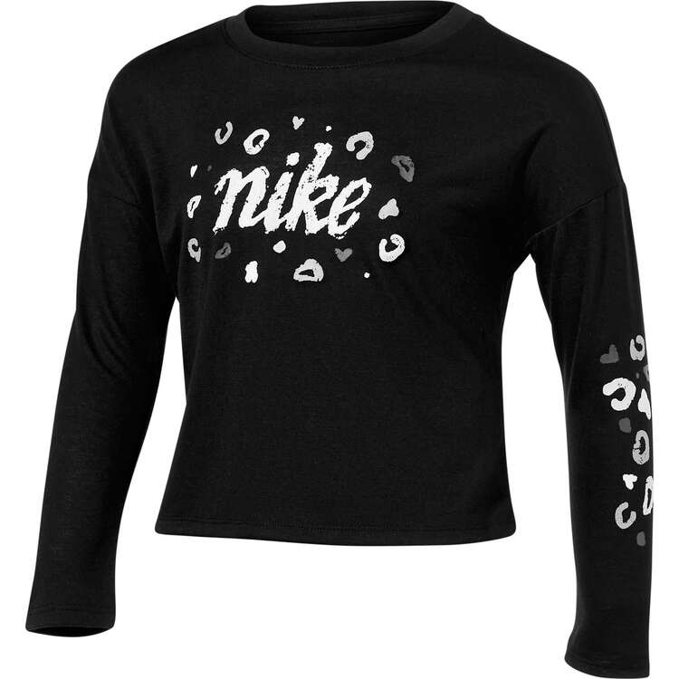 Nike Girls Iconclash Script Crop Long Sleeve Tee, Black, rebel_hi-res