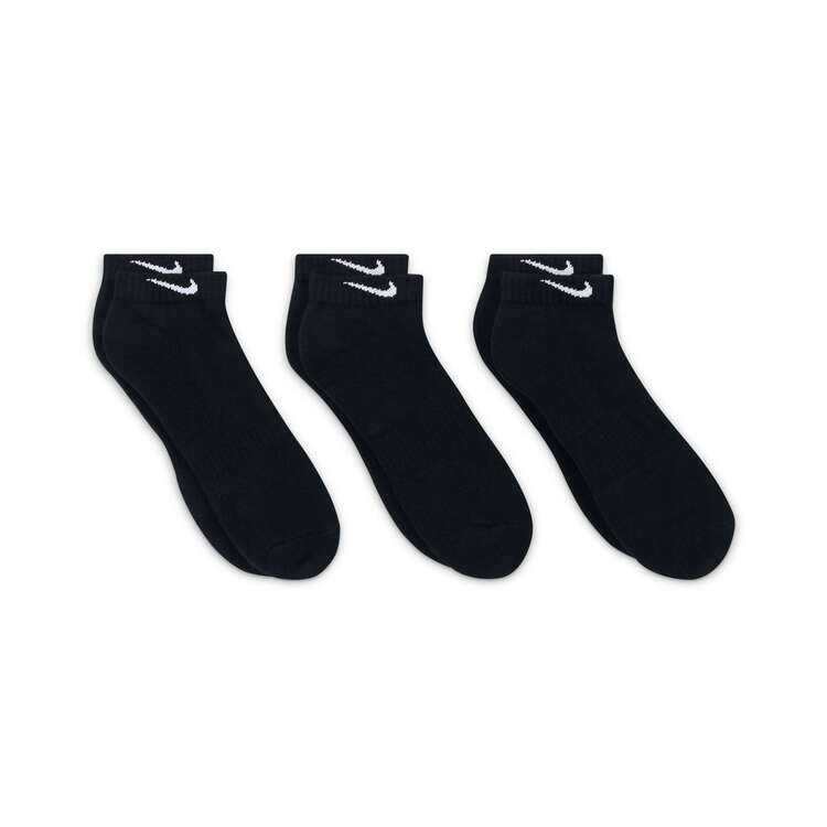 Nike Unisex Cushion Low Cut 3 Pack Socks Black M - YTH 5Y - 7Y/WMN 6 - 10/MEN 6-8, Black, rebel_hi-res