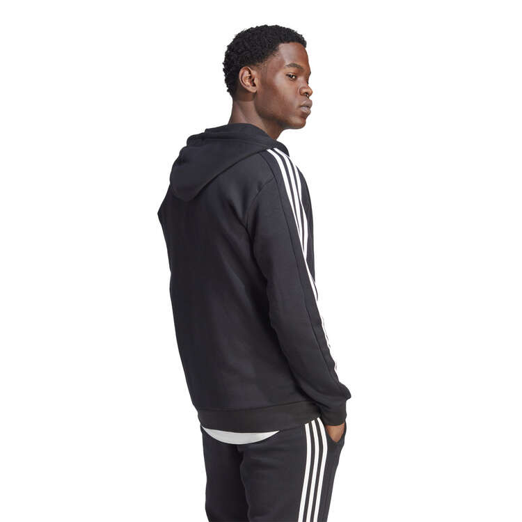 adidas Mens Essentials 3-Stripes Full Zip Fleece Hoodie, Black, rebel_hi-res