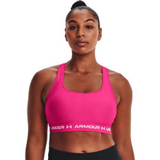 Under Armour Womens Mid Crossback Sports Bra Pink XS, Pink, rebel_hi-res