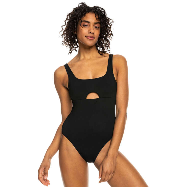 Roxy Womens Pro The Double Line One Piece Swimsuit Anthracite XS, Anthracite, rebel_hi-res