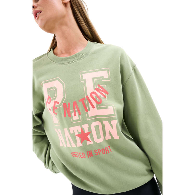 P.E Nation Womens Field Line Sweatshirt, Green, rebel_hi-res