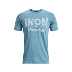 Under Armour Project Rock Mens Iron Paradise Tee, Blue, rebel_hi-res