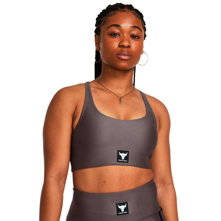 Under Armour Womens Project Rock All Train Crossback Sports Bra, Grey, rebel_hi-res